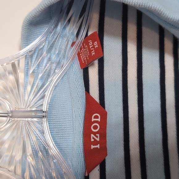 Izod Striped Blue Polo Shirt - Picture 2 of 4